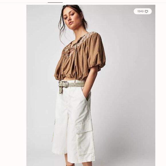 New Free People✨Joni Embroidered Top - Tan NWOT size XL MSRP $148 - Picture 6 of 12